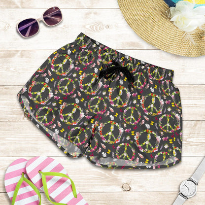 Peace Sign flowers Design Print Women Shorts-JTAMIGO.COM