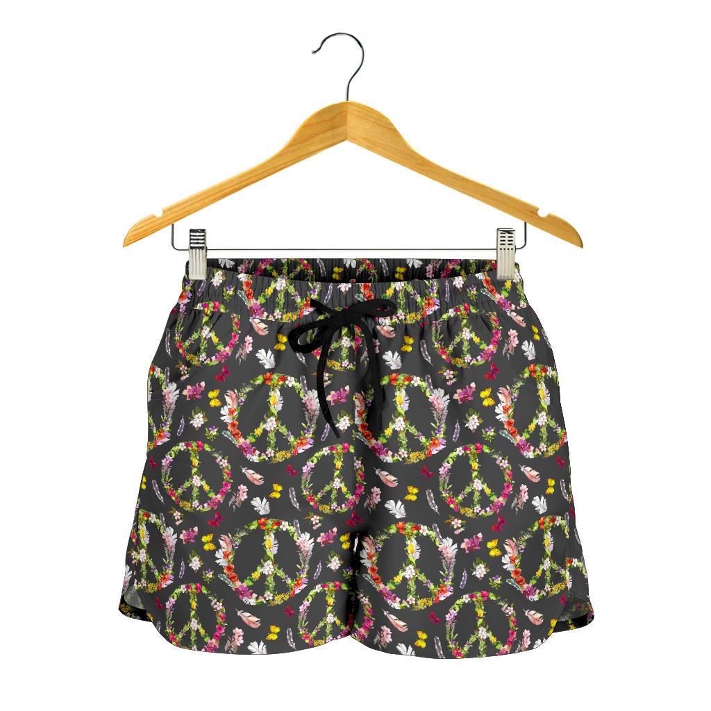 Peace Sign flowers Design Print Women Shorts-JTAMIGO.COM