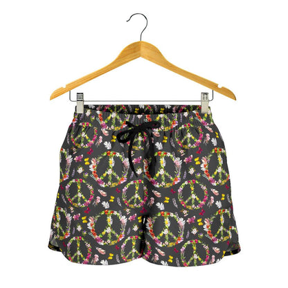 Peace Sign flowers Design Print Women Shorts-JTAMIGO.COM