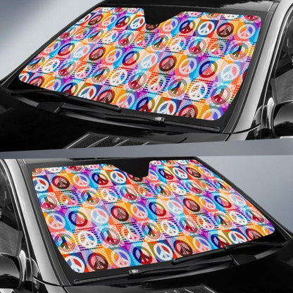 Peace Sign Patchwork Design Print Car Sun Shade For Windshield