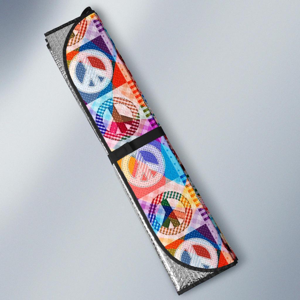 Peace Sign Patchwork Design Print Car Sun Shade For Windshield