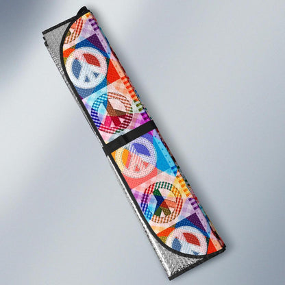 Peace Sign Patchwork Design Print Car Sun Shade For Windshield