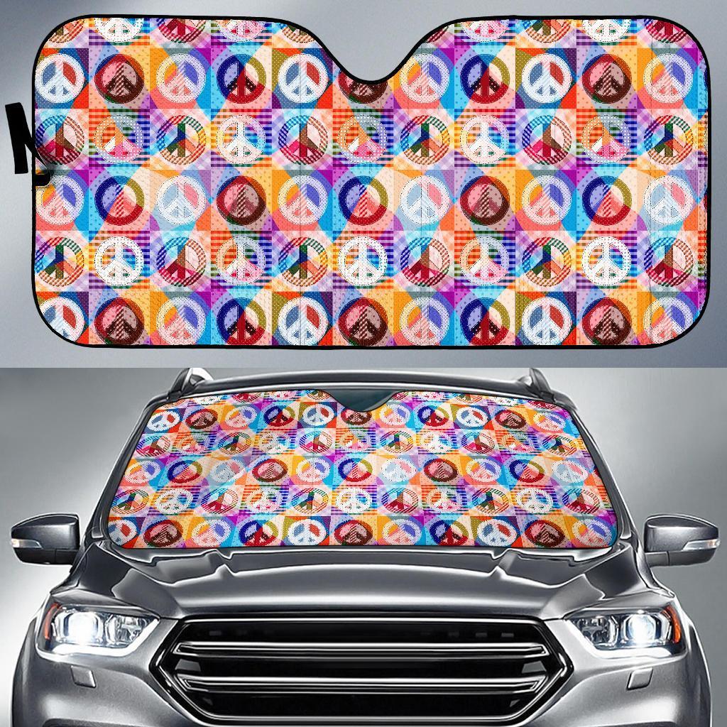 Peace Sign Patchwork Design Print Car Sun Shade For Windshield