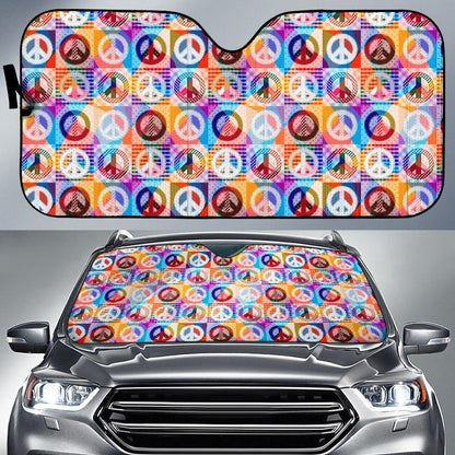 Peace Sign Patchwork Design Print Car Sun Shade For Windshield