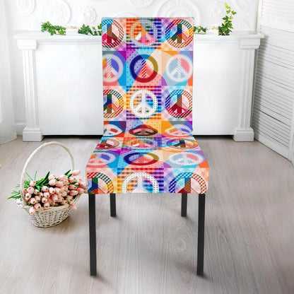 Peace Sign Patchwork Design Print Dining Chair Slipcover-JTAMIGO.COM