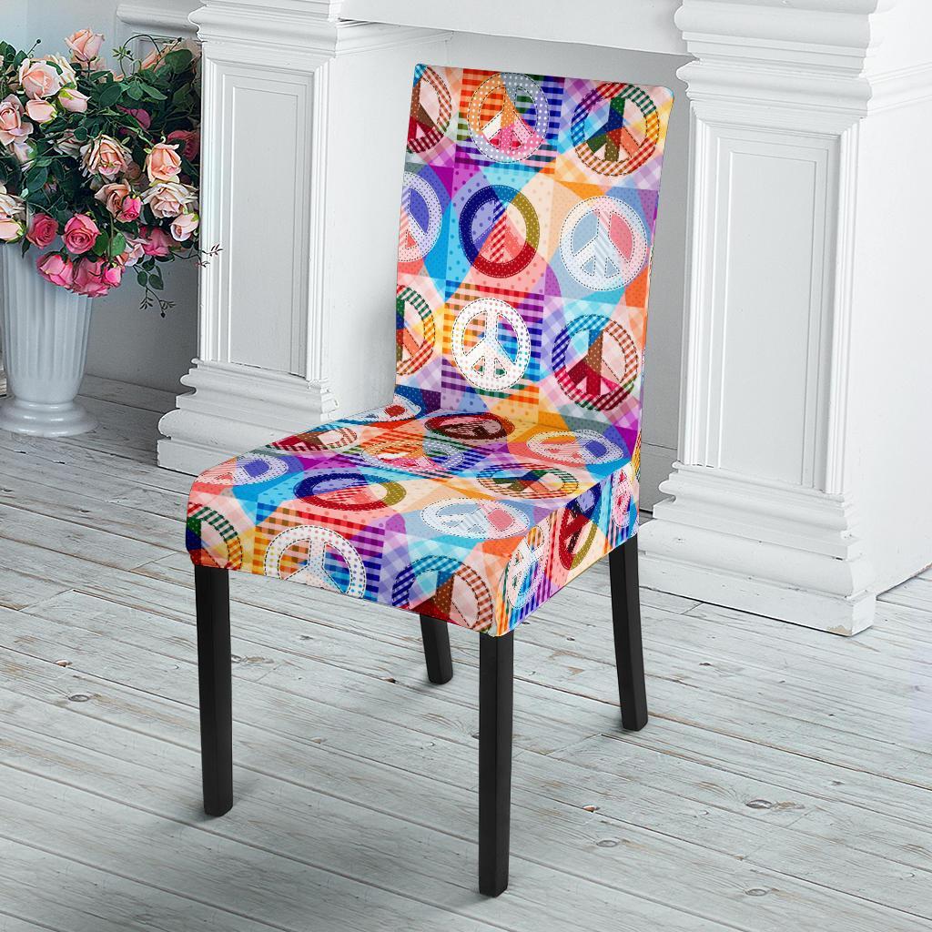 Peace Sign Patchwork Design Print Dining Chair Slipcover-JTAMIGO.COM