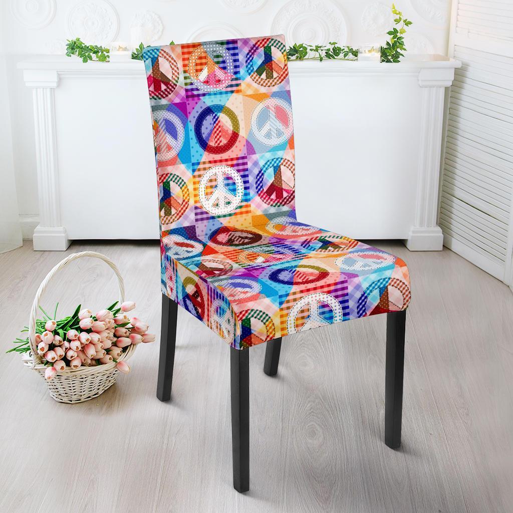 Peace Sign Patchwork Design Print Dining Chair Slipcover-JTAMIGO.COM