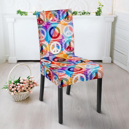 Peace Sign Patchwork Design Print Dining Chair Slipcover-JTAMIGO.COM