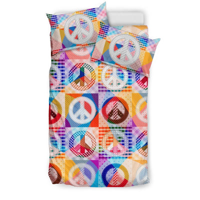 Peace Sign Patchwork Design Print Duvet Cover Bedding Set
