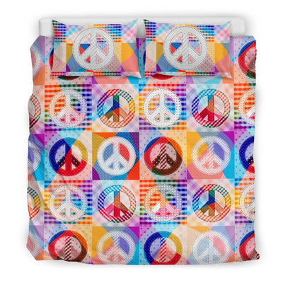 Peace Sign Patchwork Design Print Duvet Cover Bedding Set
