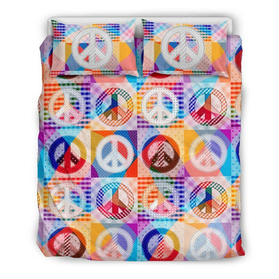 Peace Sign Patchwork Design Print Duvet Cover Bedding Set