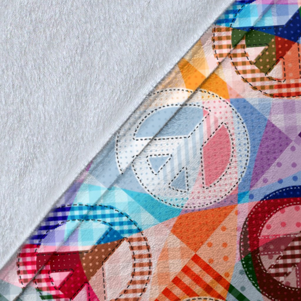 Peace Sign Patchwork Design Print Fleece Blanket