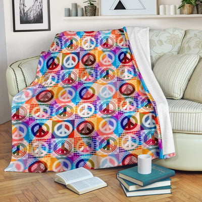 Peace Sign Patchwork Design Print Fleece Blanket