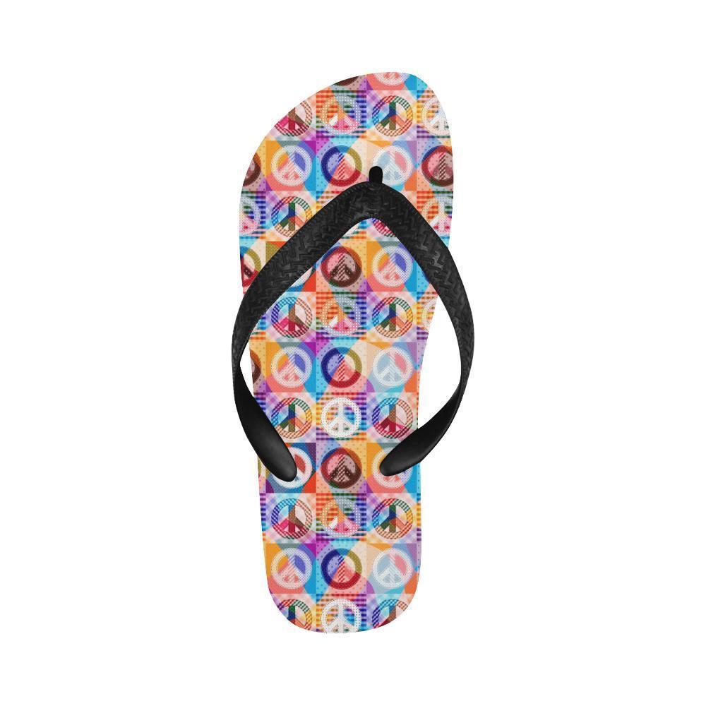 Peace Sign Patchwork Design Print Flip Flops-JTAMIGO.COM