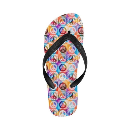 Peace Sign Patchwork Design Print Flip Flops-JTAMIGO.COM