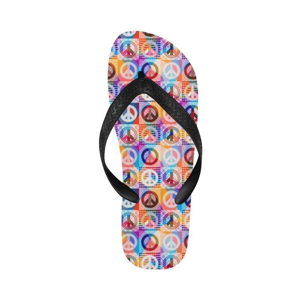 Peace Sign Patchwork Design Print Flip Flops-JTAMIGO.COM