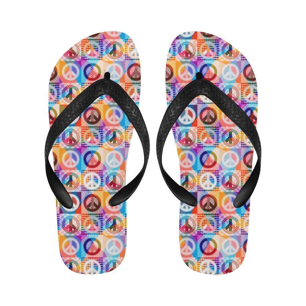 Peace Sign Patchwork Design Print Flip Flops-JTAMIGO.COM
