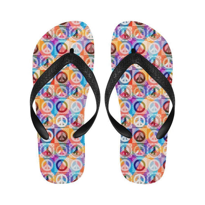 Peace Sign Patchwork Design Print Flip Flops-JTAMIGO.COM