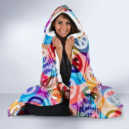 Peace Sign Patchwork Design Print Hooded Blanket-JTAMIGO.COM