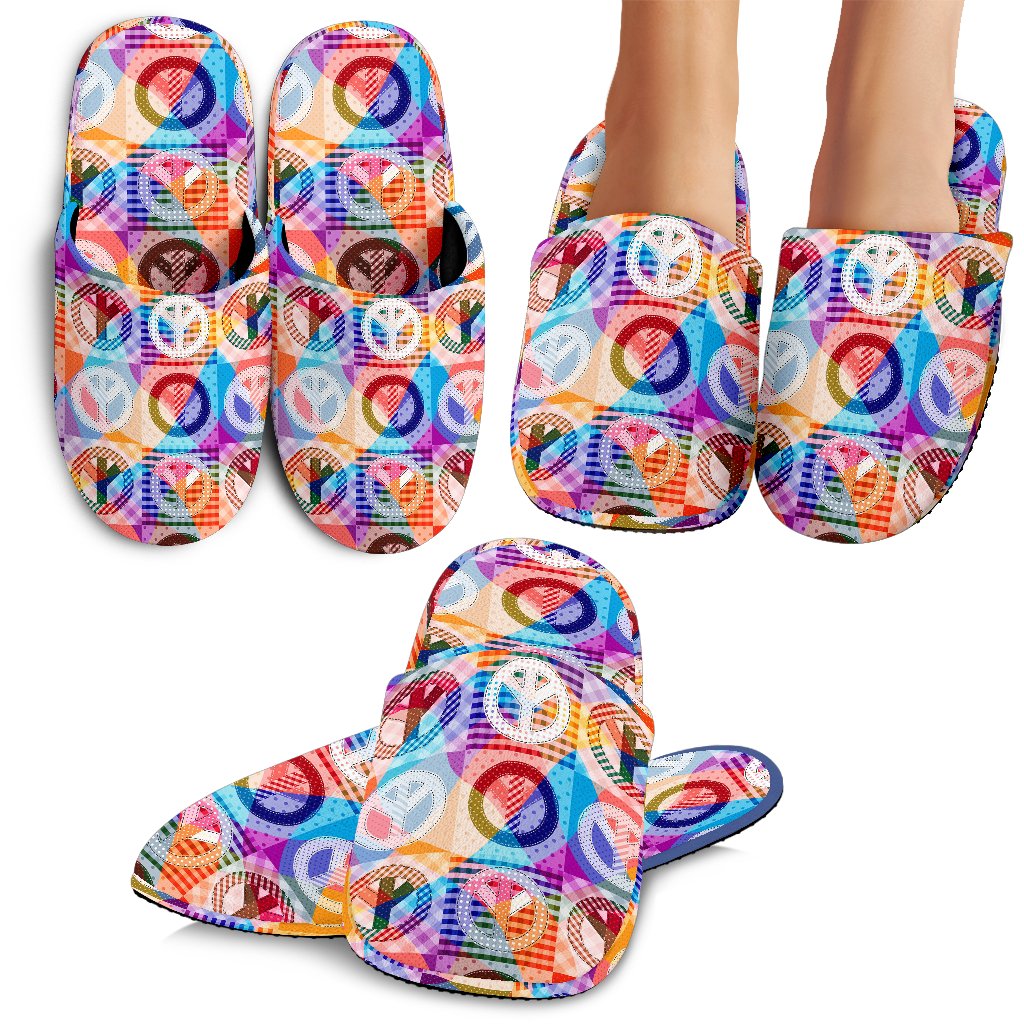 Peace Sign Patchwork Design Print House Slippers