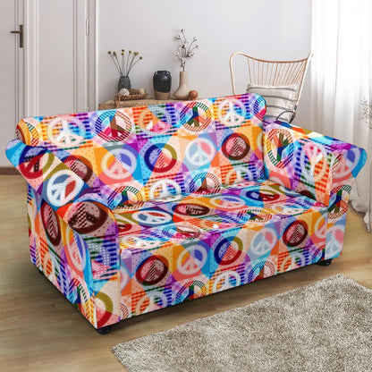 Peace Sign Patchwork Design Print Loveseat Slipcover-JTAMIGO.COM