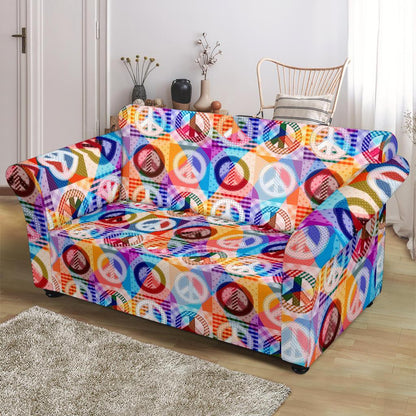 Peace Sign Patchwork Design Print Loveseat Slipcover-JTAMIGO.COM