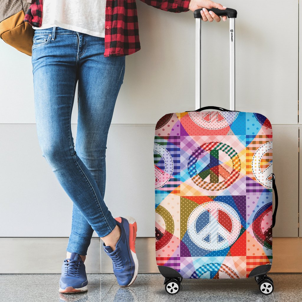 Peace Sign Patchwork Design Print Luggage Cover Protector