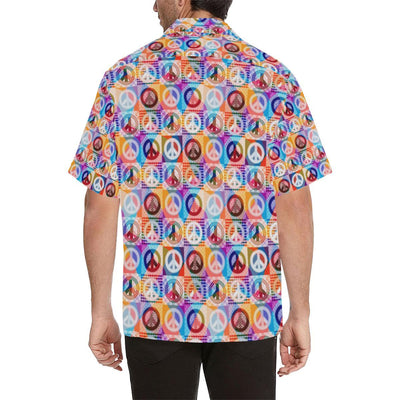 Peace Sign Patchwork Design Print Men Aloha Hawaiian Shirt