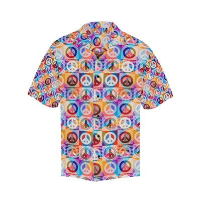 Peace Sign Patchwork Design Print Men Aloha Hawaiian Shirt