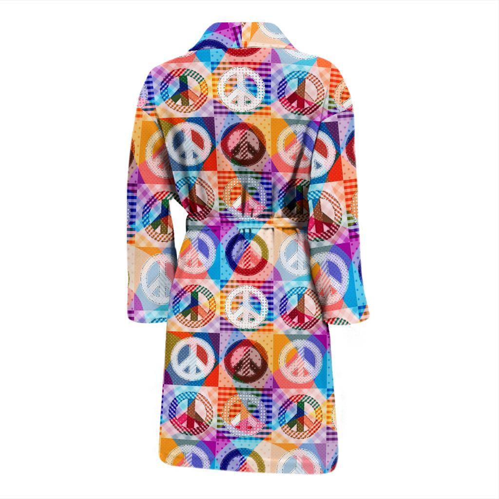 Peace Sign Patchwork Design Print Men Bath Robe-JTAMIGO.COM