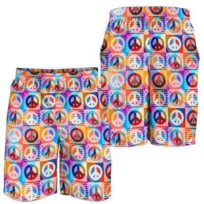 Peace Sign Patchwork Design Print Mens Shorts-JTAMIGO.COM