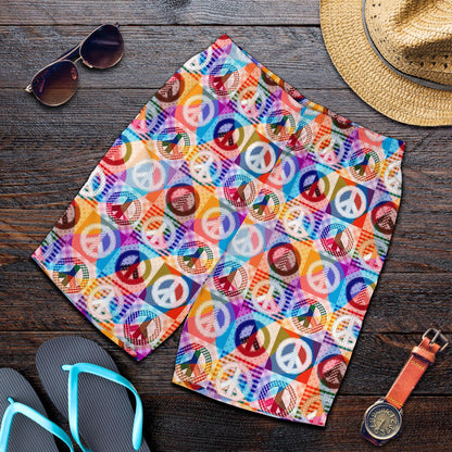 Peace Sign Patchwork Design Print Mens Shorts-JTAMIGO.COM