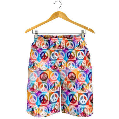 Peace Sign Patchwork Design Print Mens Shorts-JTAMIGO.COM