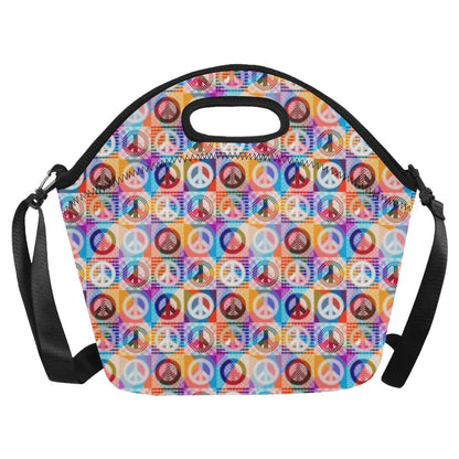Peace Sign Patchwork Design Print Neoprene Lunch Bag (Model 1669)(Large)-JTAMIGO.COM