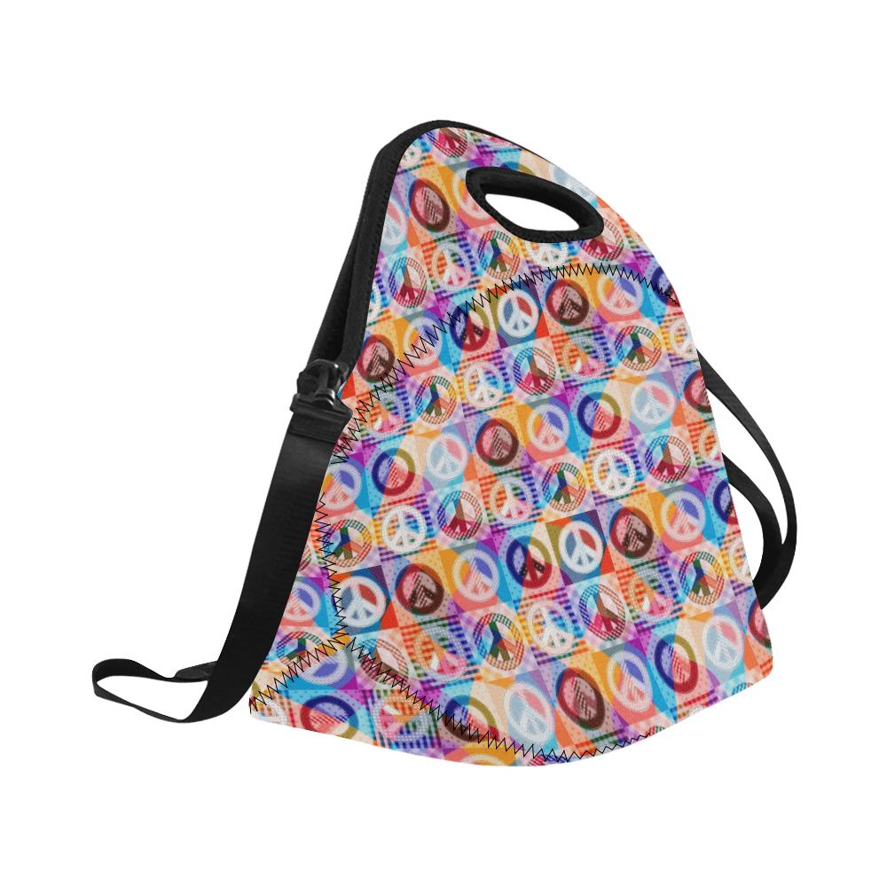 Peace Sign Patchwork Design Print Neoprene Lunch Bag (Model 1669)(Large)-JTAMIGO.COM