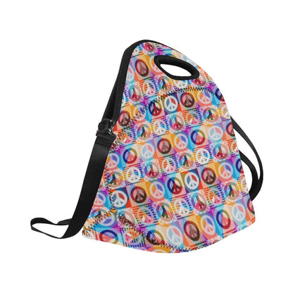 Peace Sign Patchwork Design Print Neoprene Lunch Bag (Model 1669)(Large)-JTAMIGO.COM
