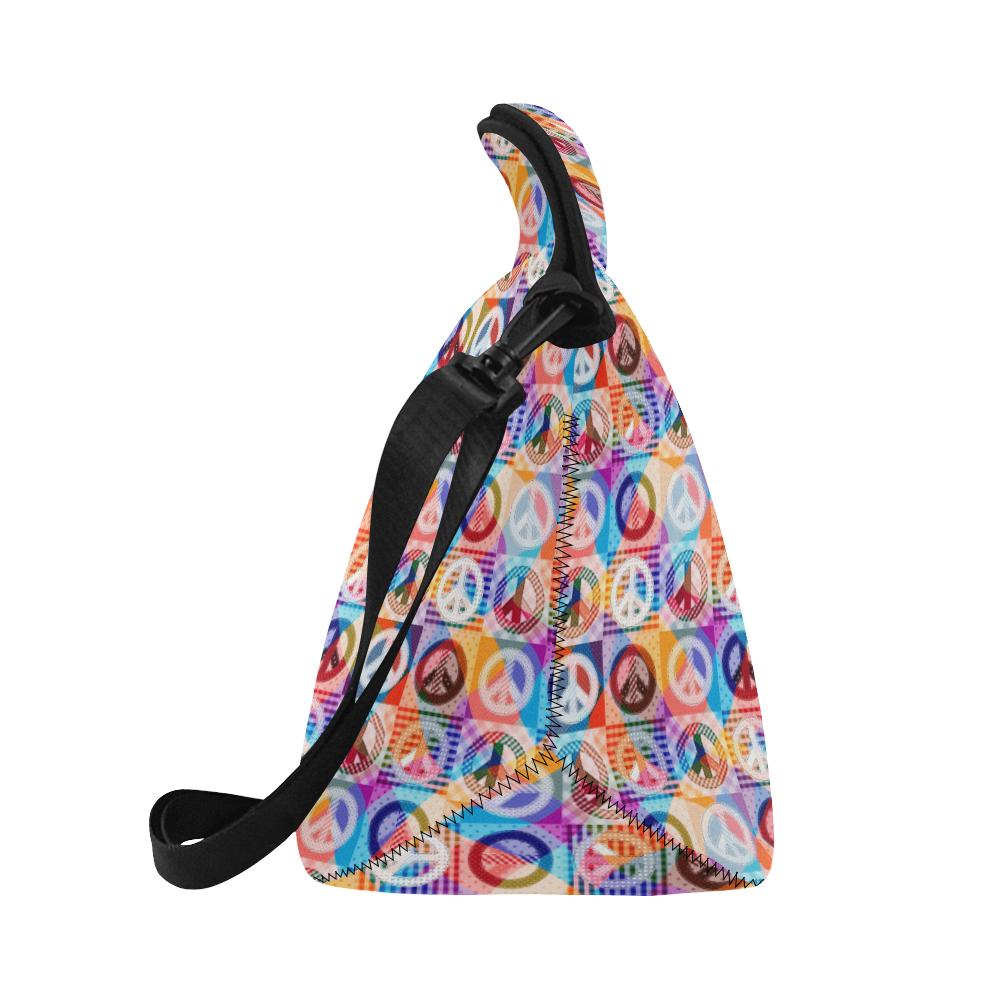 Peace Sign Patchwork Design Print Neoprene Lunch Bag (Model 1669)(Large)-JTAMIGO.COM