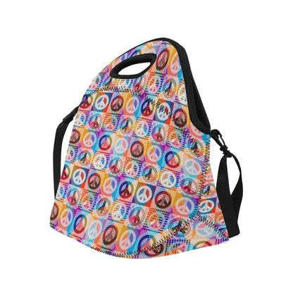 Peace Sign Patchwork Design Print Neoprene Lunch Bag (Model 1669)(Large)-JTAMIGO.COM
