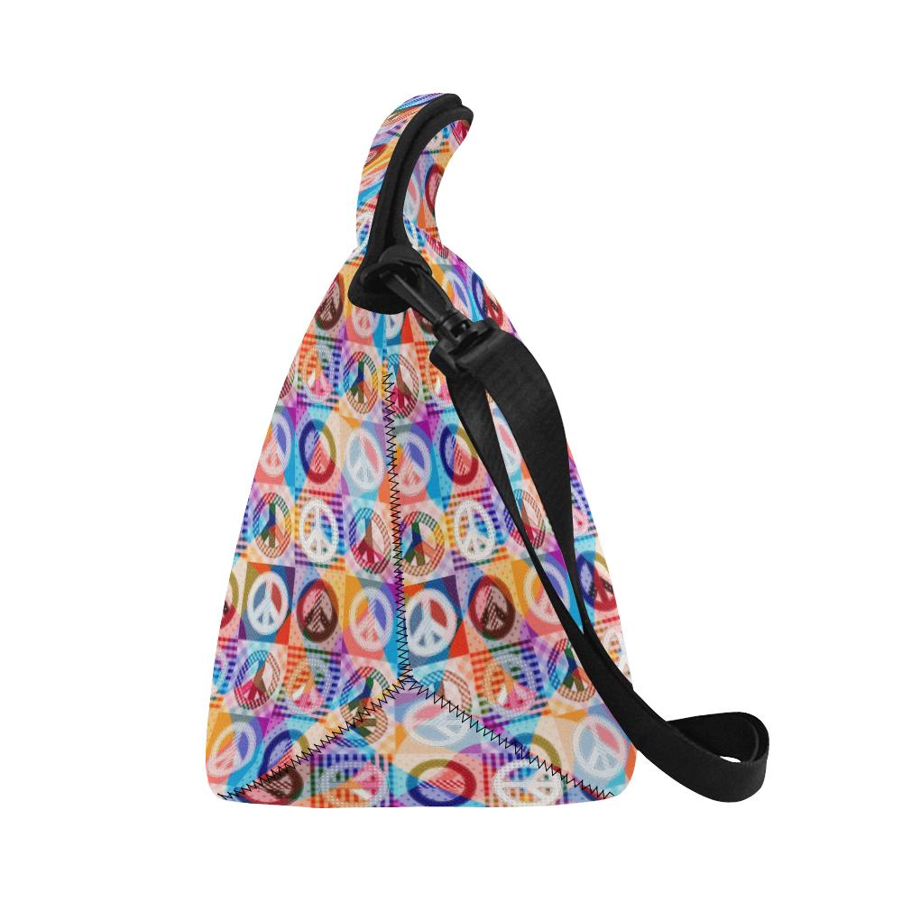 Peace Sign Patchwork Design Print Neoprene Lunch Bag (Model 1669)(Large)-JTAMIGO.COM