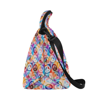 Peace Sign Patchwork Design Print Neoprene Lunch Bag (Model 1669)(Large)-JTAMIGO.COM