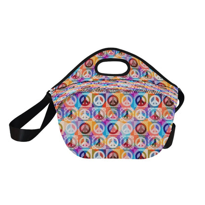 Peace Sign Patchwork Design Print Neoprene Lunch Bag (Model 1669)(Large)-JTAMIGO.COM
