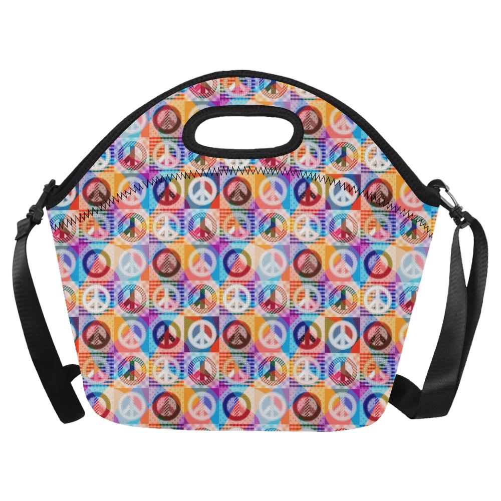 Peace Sign Patchwork Design Print Neoprene Lunch Bag (Model 1669)(Large)-JTAMIGO.COM