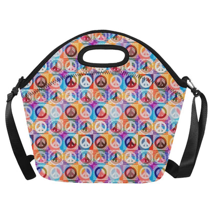 Peace Sign Patchwork Design Print Neoprene Lunch Bag (Model 1669)(Large)-JTAMIGO.COM