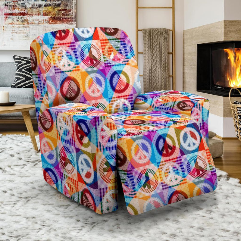 Peace Sign Patchwork Design Print Recliner Slipcover-JTAMIGO.COM