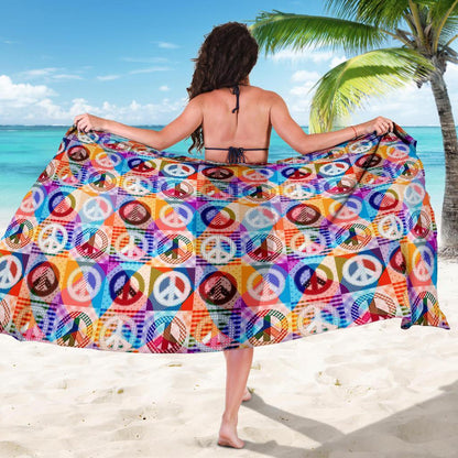 Peace Sign Patchwork Design Print Sarong Pareo Wrap