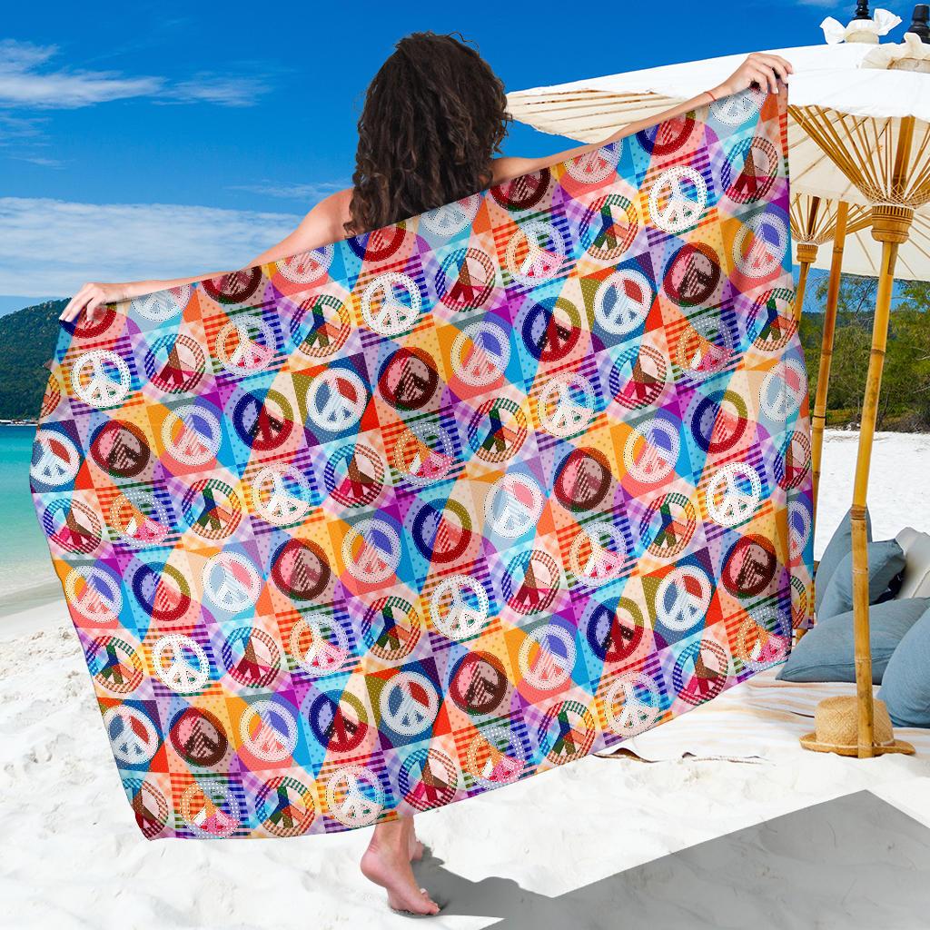 Peace Sign Patchwork Design Print Sarong Pareo Wrap