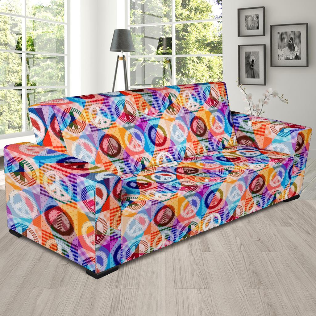 Peace Sign Patchwork Design Print Sofa Slipcover-JTAMIGO.COM
