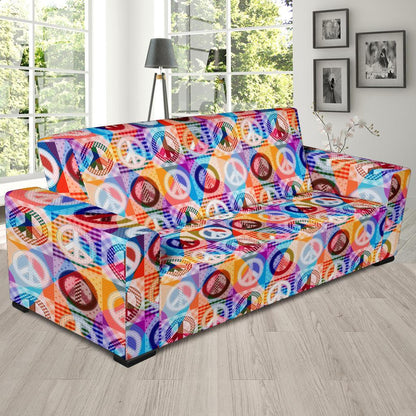 Peace Sign Patchwork Design Print Sofa Slipcover-JTAMIGO.COM