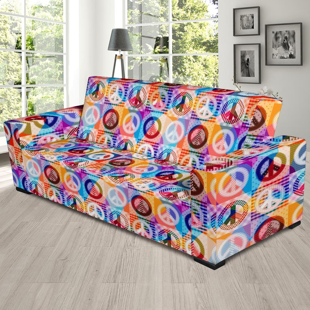 Peace Sign Patchwork Design Print Sofa Slipcover-JTAMIGO.COM