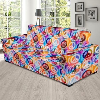 Peace Sign Patchwork Design Print Sofa Slipcover-JTAMIGO.COM